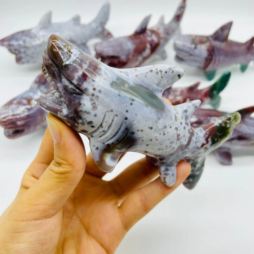 7 Pieces Ocean Jasper Shark Carving - Image 4