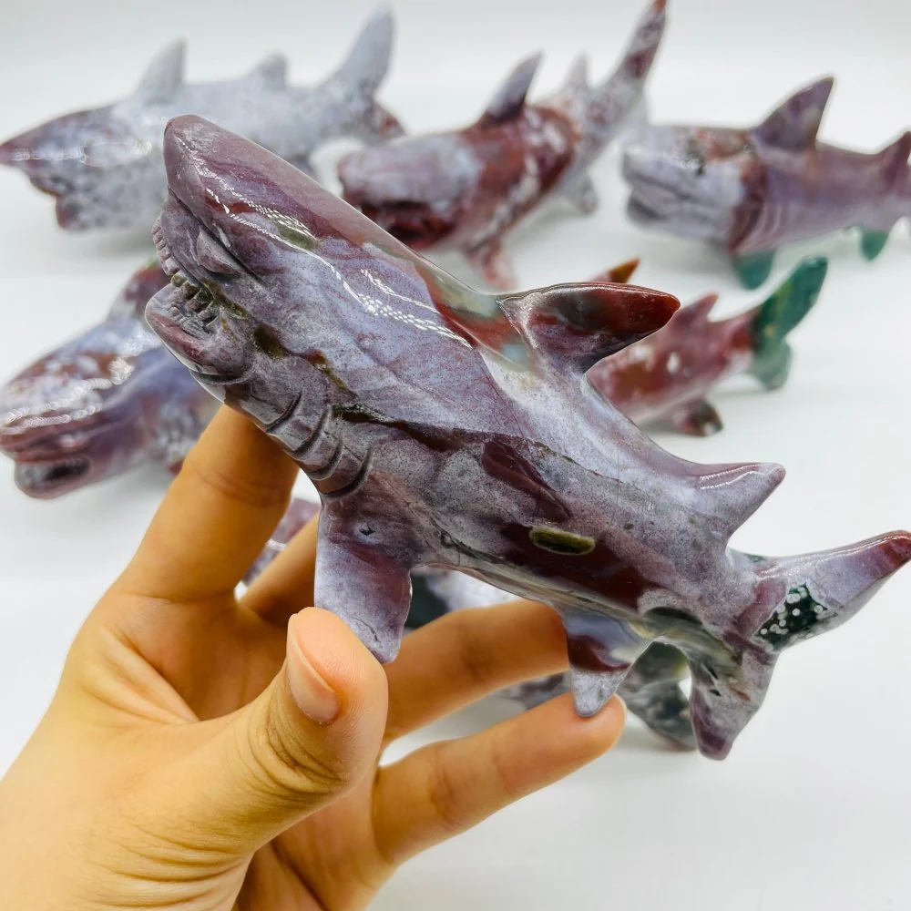 7 Pieces Ocean Jasper Shark Carving - Image 5