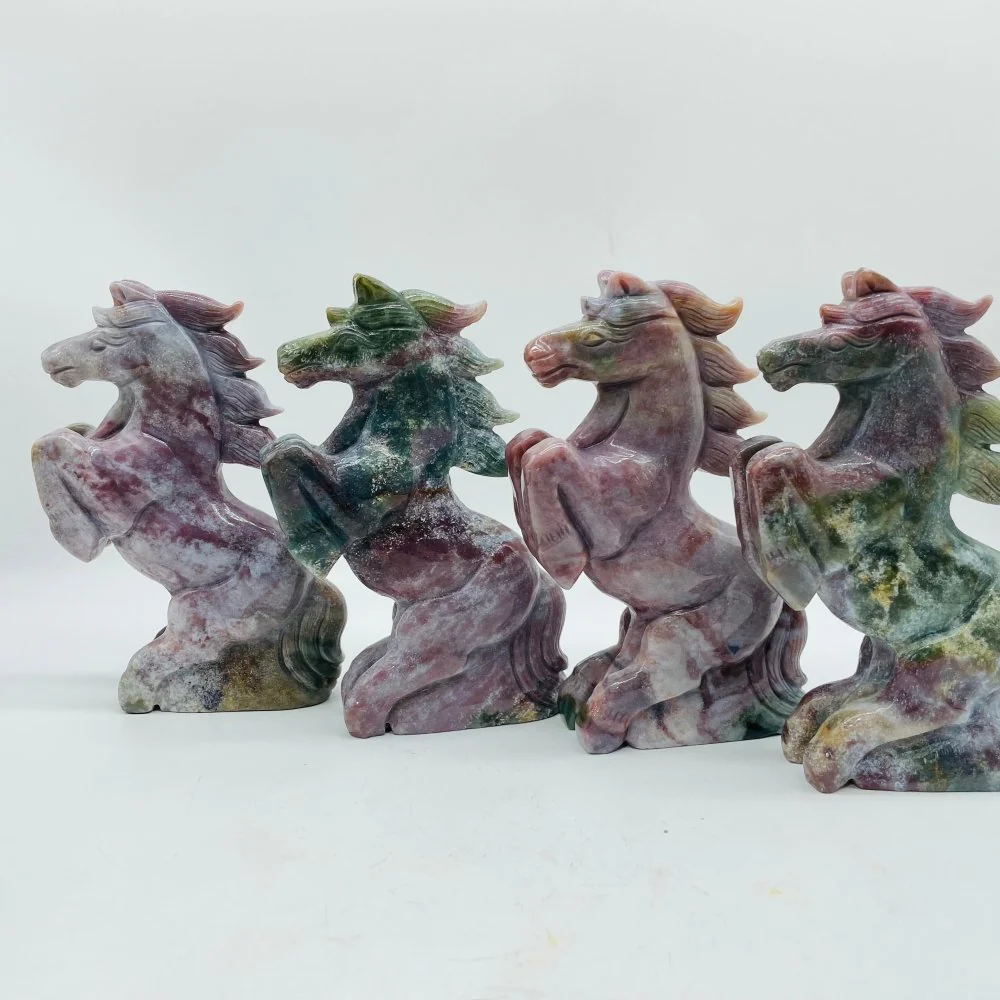 4 Pieces High Quality Ocean Jasper Stand Horse Carving - Image 2
