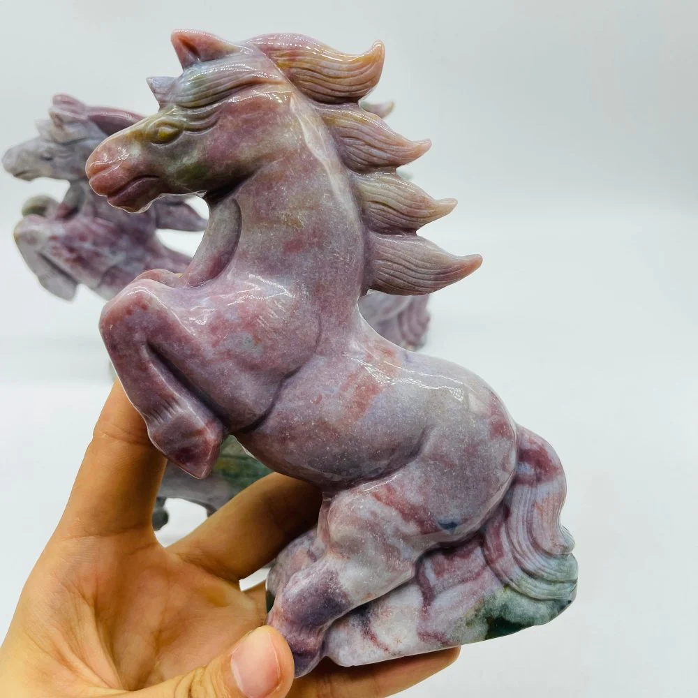 4 Pieces High Quality Ocean Jasper Stand Horse Carving - Image 5