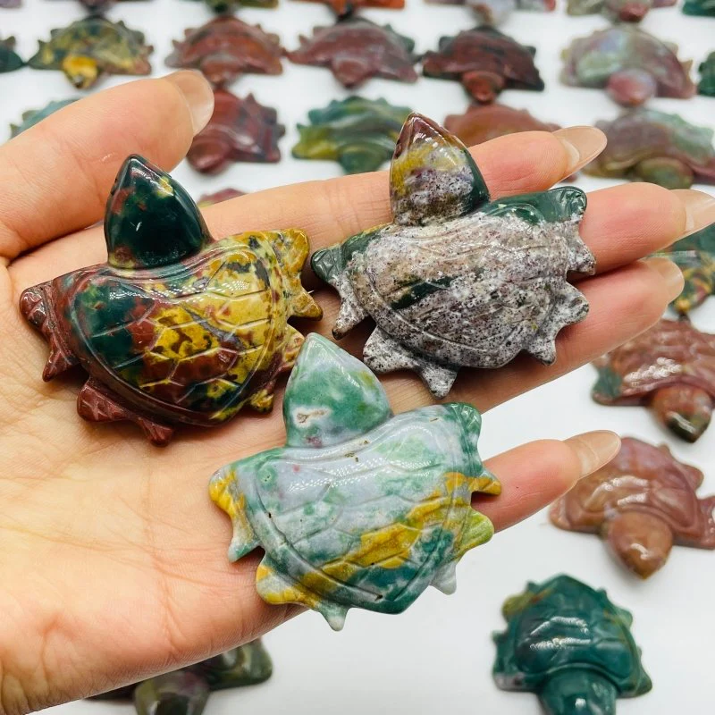 42 Pieces Colourful Ocean Jasper Sea Turtle Carving - Image 3