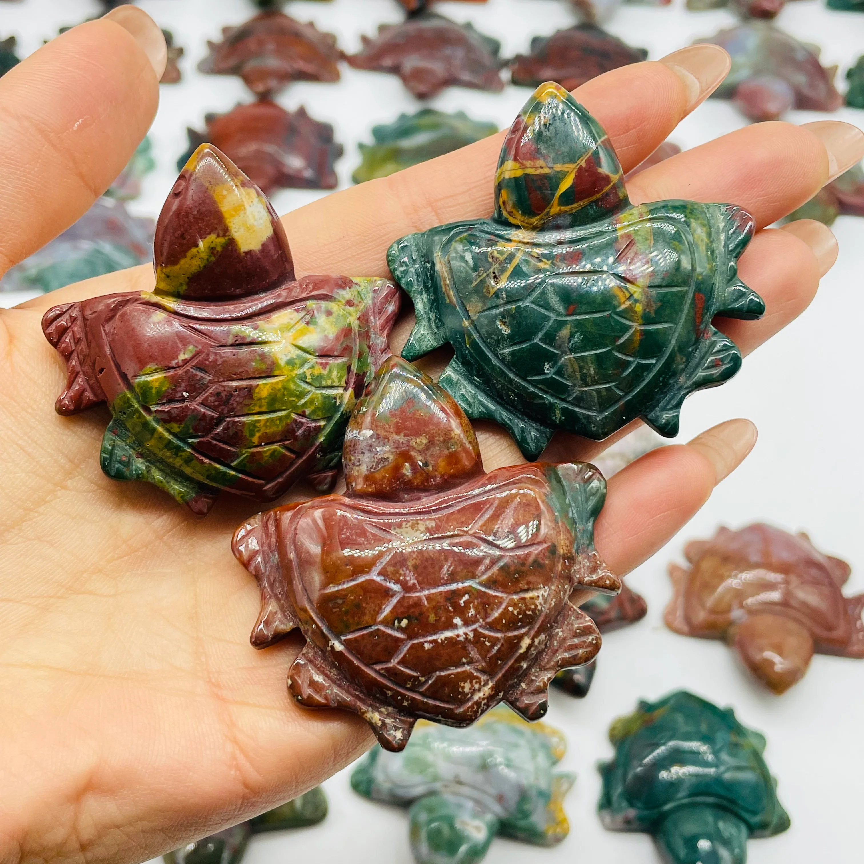 42 Pieces Colourful Ocean Jasper Sea Turtle Carving - Image 8