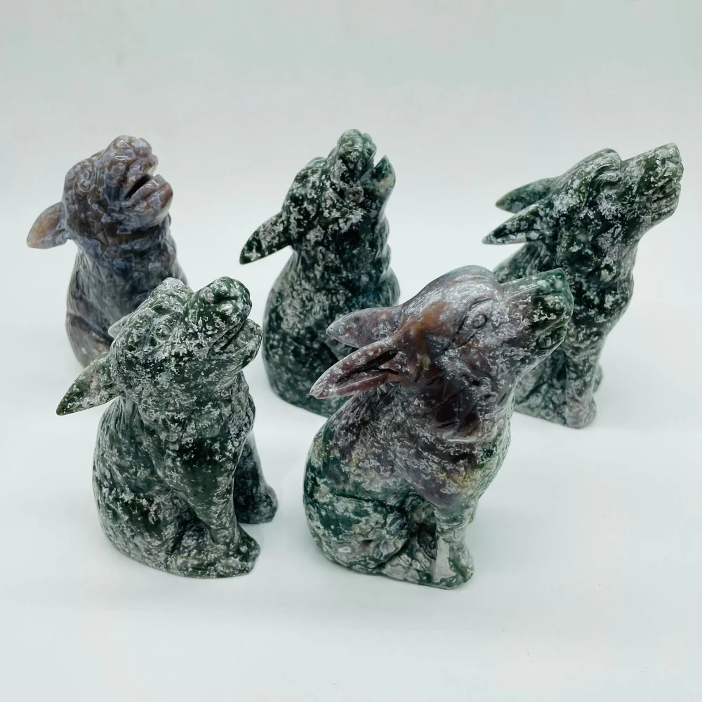 5 Pieces Large Ocean Jasper Wolf Carving - Image 6