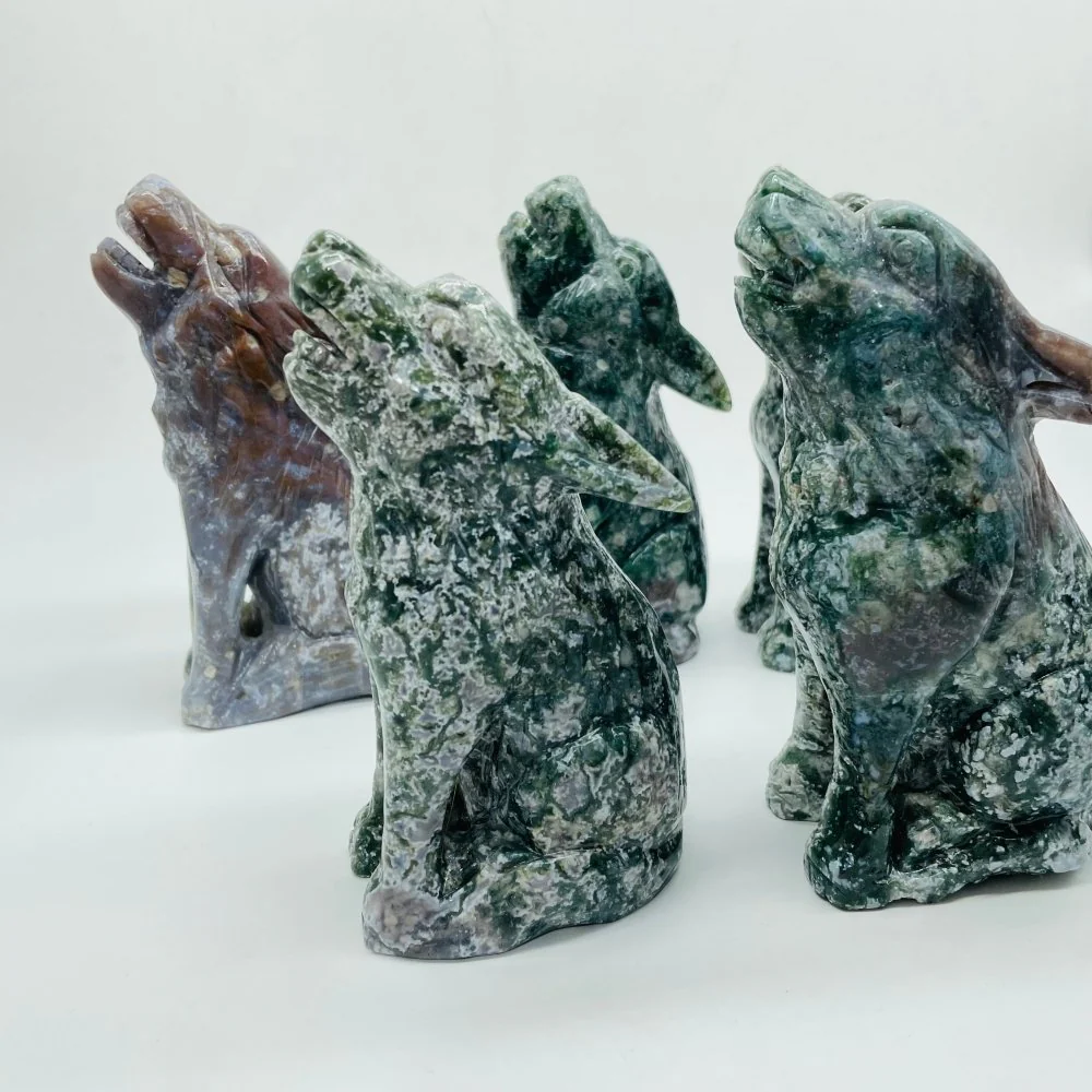 5 Pieces Large Ocean Jasper Wolf Carving - Image 8