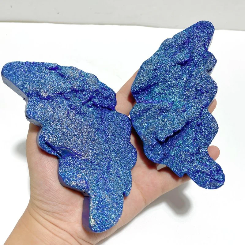 Blue Aura Quartz Cluster Angel Wing Carving With Stand - Image 3
