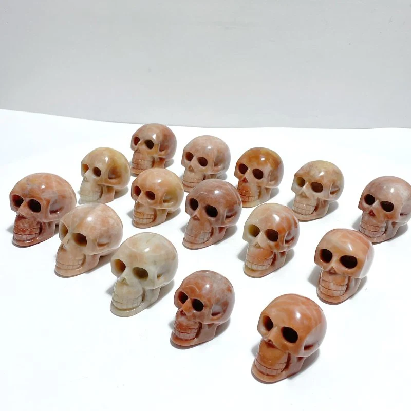 15 Pieces Orange Jade Skull Carving