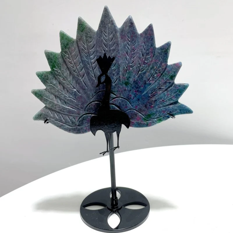 3 Pieces Beautiful Peacock Wing With Stand Ruby In Kyanite Golden Hematoid Quartz - Image 6