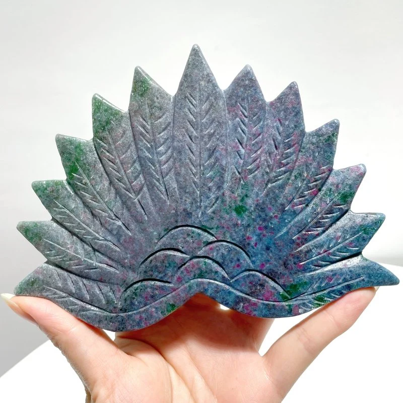 3 Pieces Beautiful Peacock Wing With Stand Ruby In Kyanite Golden Hematoid Quartz - Image 7