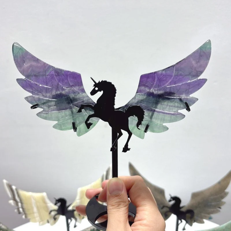 4 Pairs Pegasus Wing Crystal Carving With Stand Trolleite Amazonite Yellow Calcite Fluorite - Image 2
