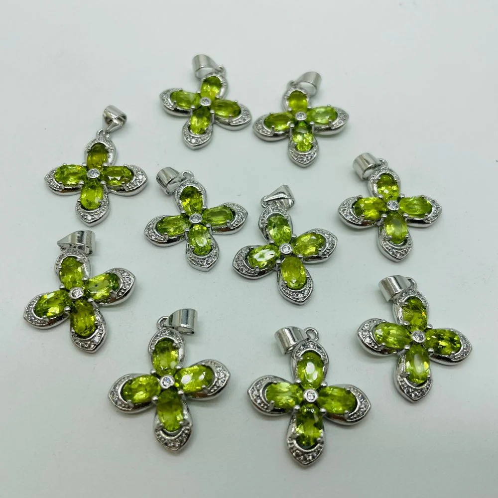 Peridot Round Cut Faceted Stone Pendant Charm Wholesale - Image 3