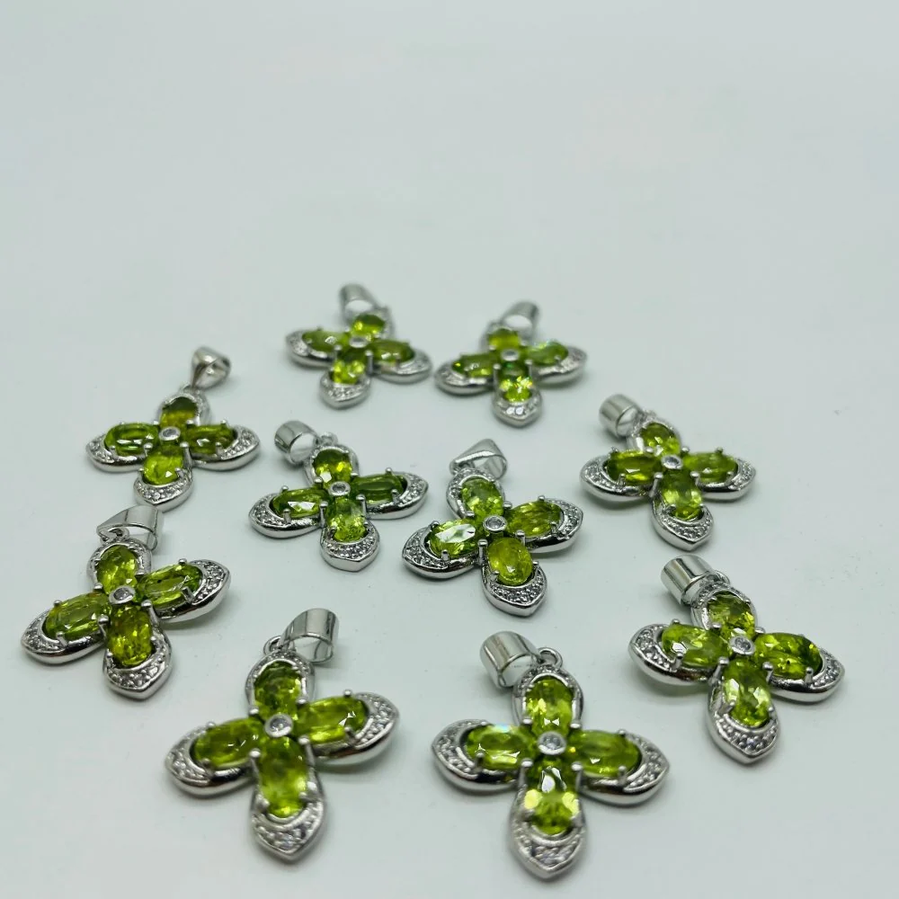 Peridot Round Cut Faceted Stone Pendant Charm Wholesale - Image 4