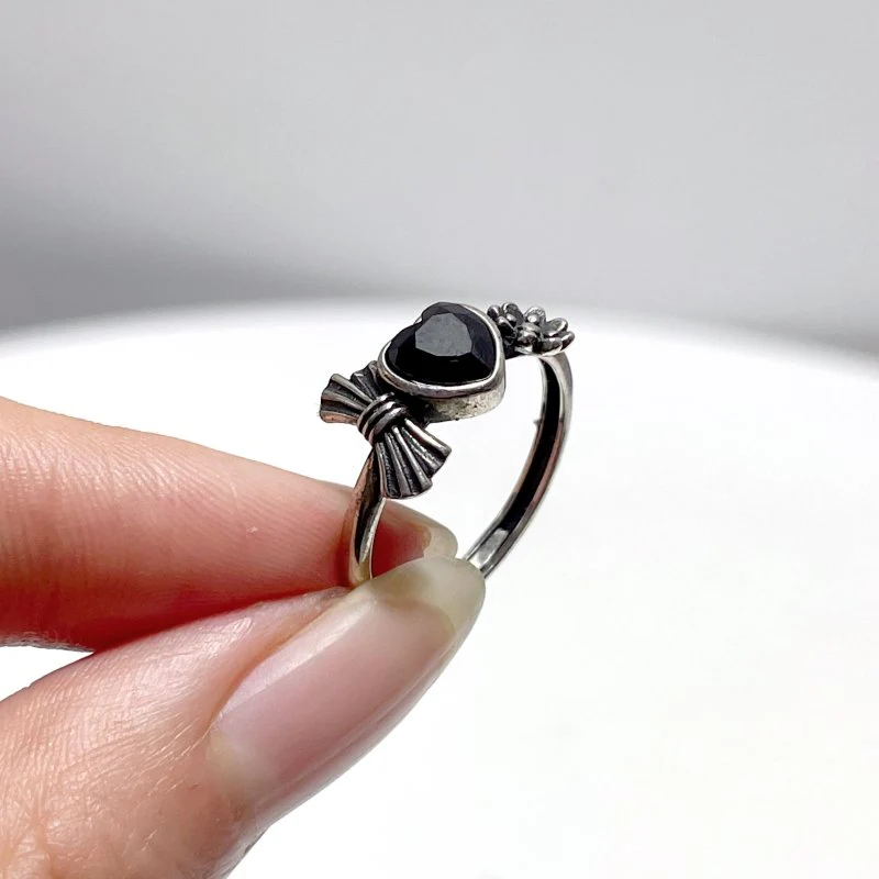 #B6 Silver Rings Wholesale Peridot Smoky Quartz Black Tourmaline Heart Cut Faceted - Image 2