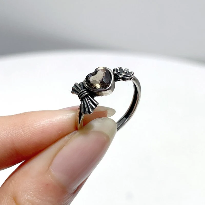 #B6 Silver Rings Wholesale Peridot Smoky Quartz Black Tourmaline Heart Cut Faceted - Image 3