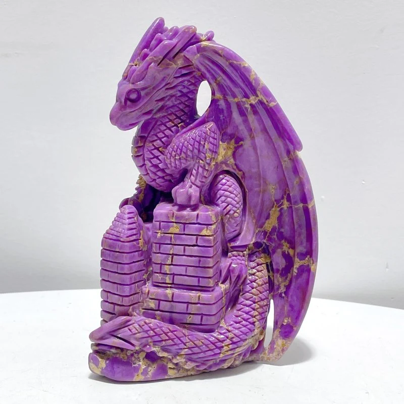 Phosphosiderite Flying Dragon With Castle Carving