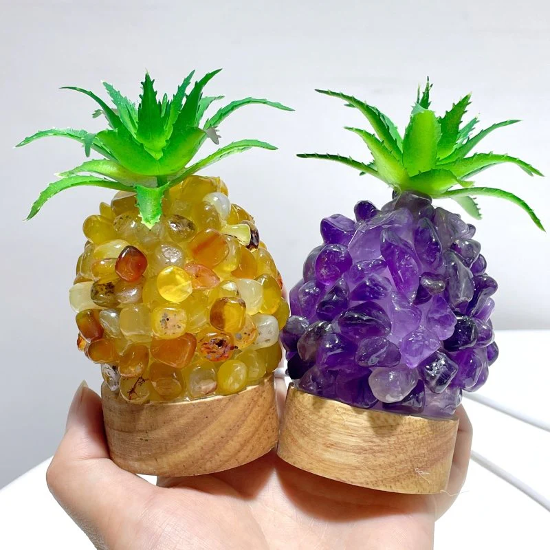 4 Color Pineapple LED Table Lamp Decorations Amethyst Agate - Image 3
