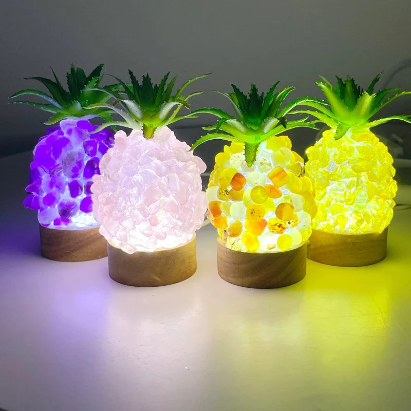 4 Color Pineapple LED Table Lamp Decorations Amethyst Agate - Image 4