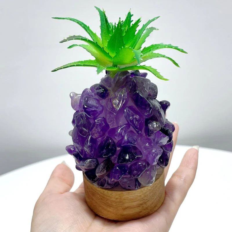 4 Color Pineapple LED Table Lamp Decorations Amethyst Agate - Image 9