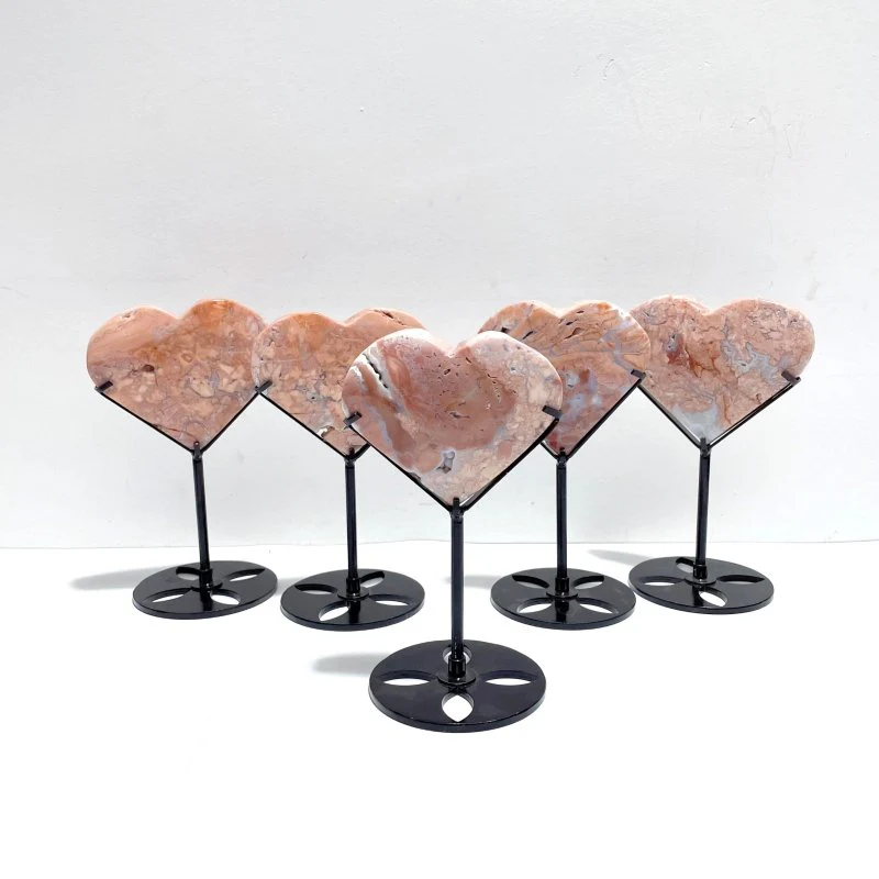 9 Pieces Pink Agate Heart With Stand - Image 2