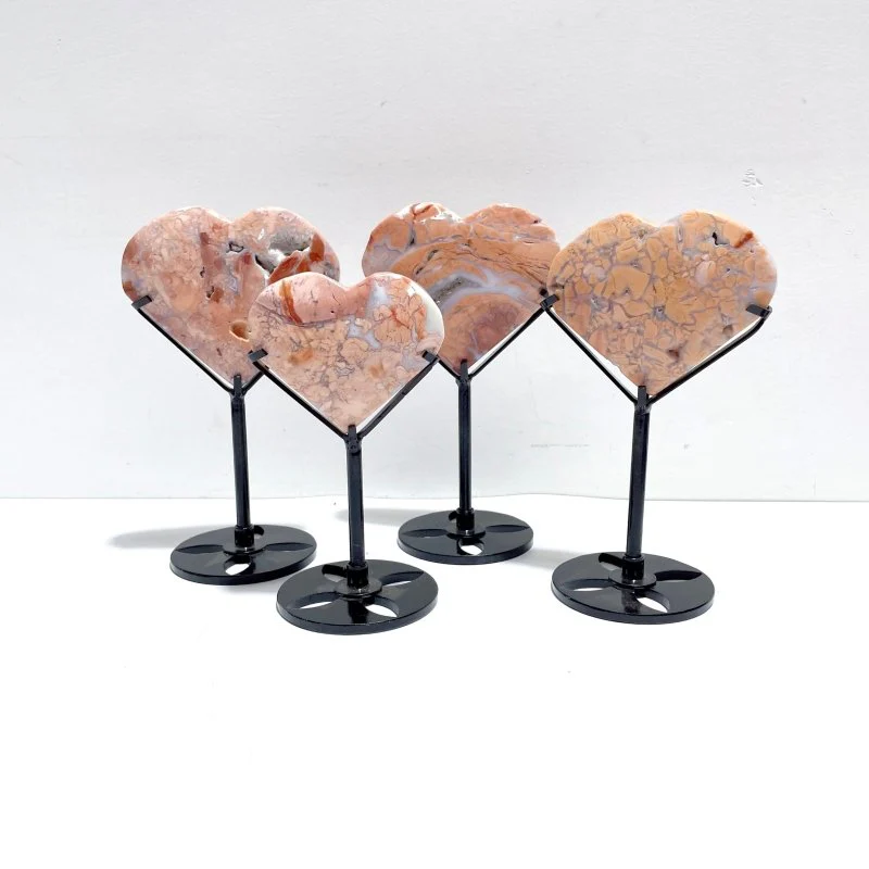 9 Pieces Pink Agate Heart With Stand - Image 3