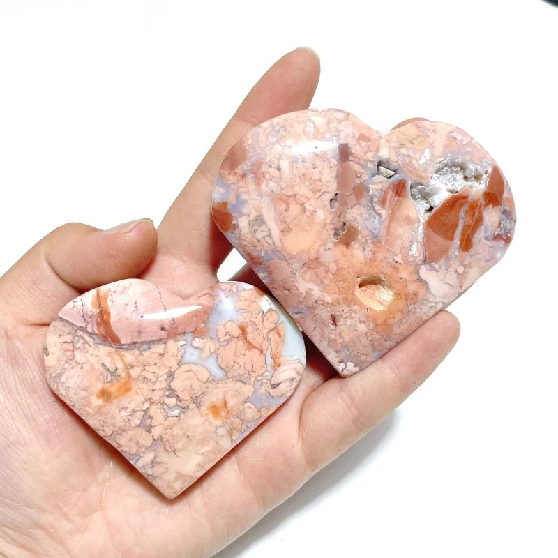 9 Pieces Pink Agate Heart With Stand - Image 4
