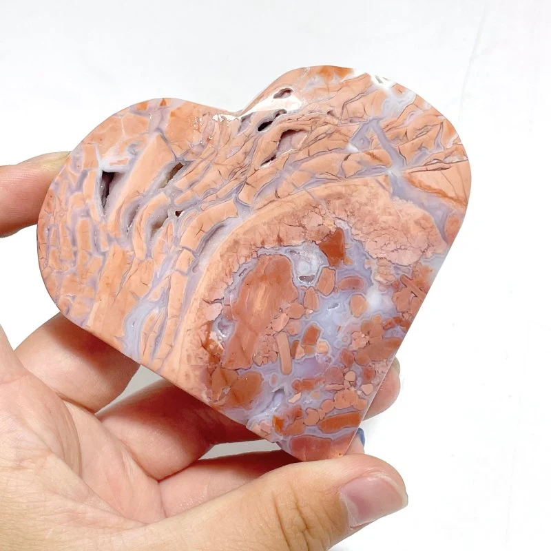 9 Pieces Pink Agate Heart With Stand - Image 8