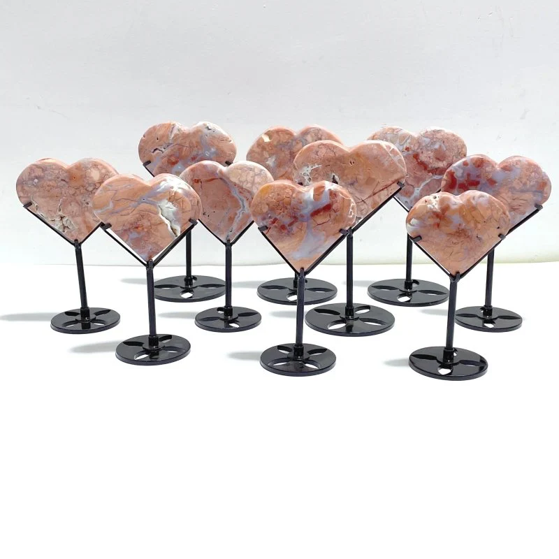 10 Pieces Pink Agate Heart With Stand