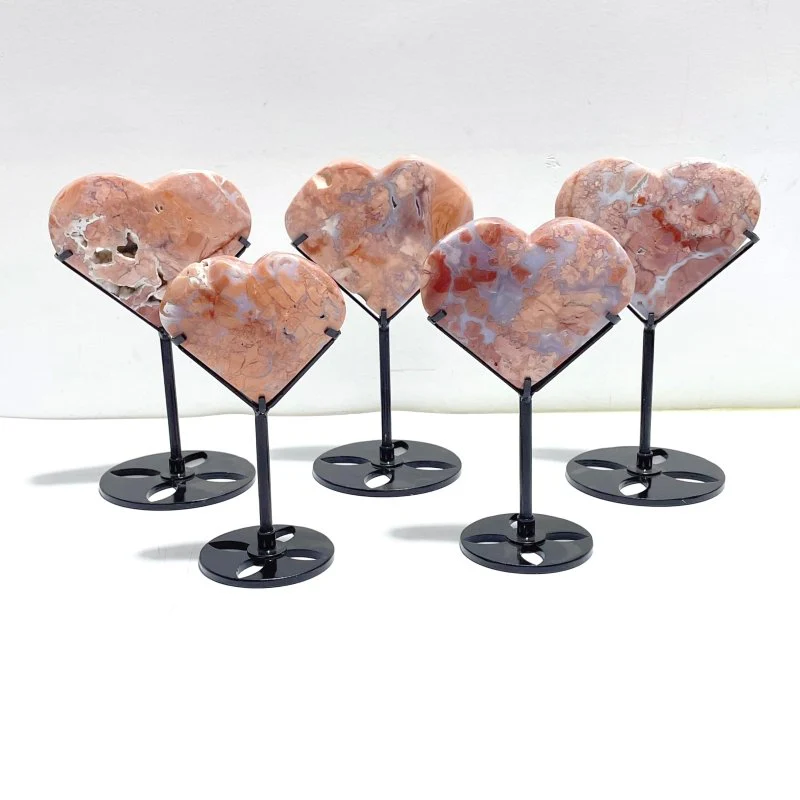 10 Pieces Pink Agate Heart With Stand - Image 2