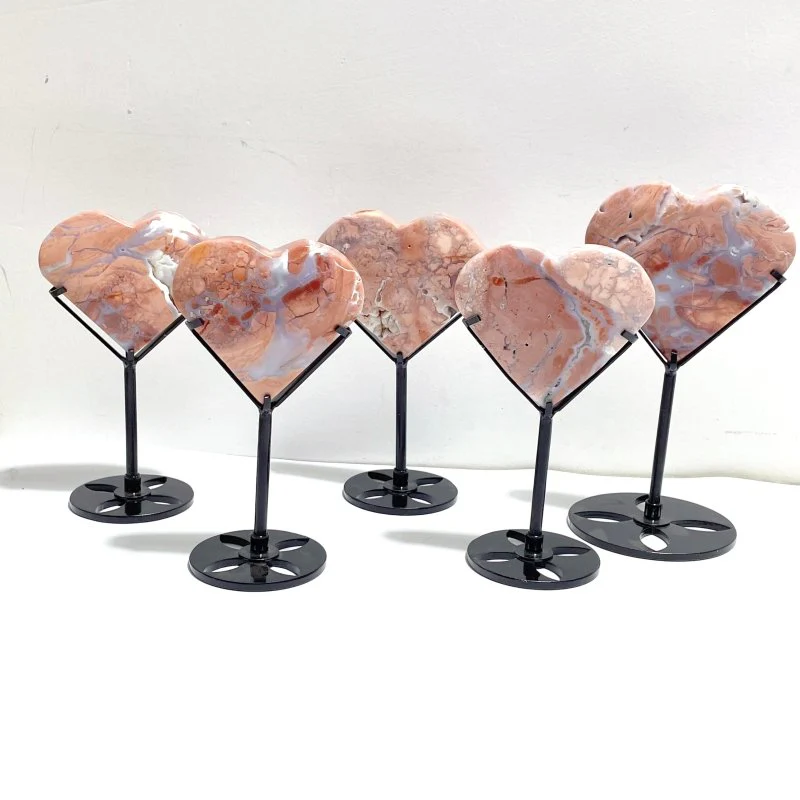 10 Pieces Pink Agate Heart With Stand - Image 3