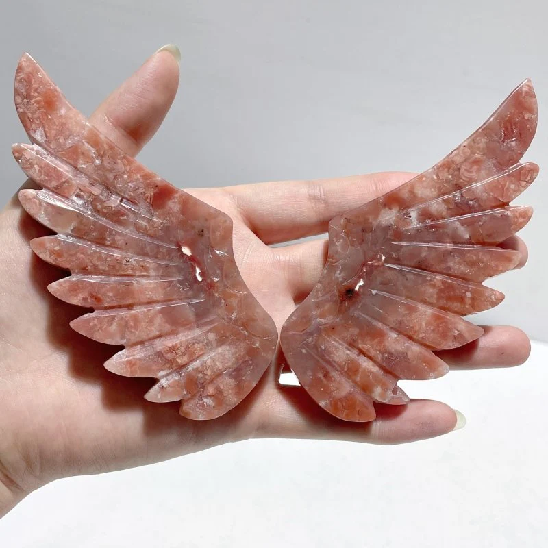 2 Pairs Pink Agate Pegasus Wing Crystal Carving With Stand - Image 6
