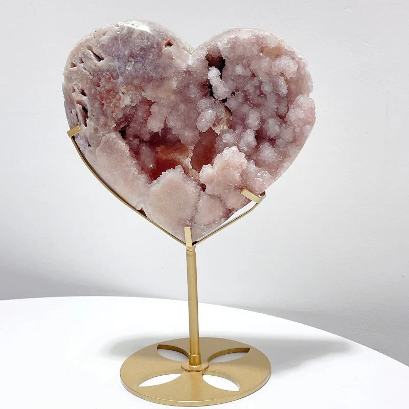 Pink Amethyst Geode Heart With Stand - Image 2