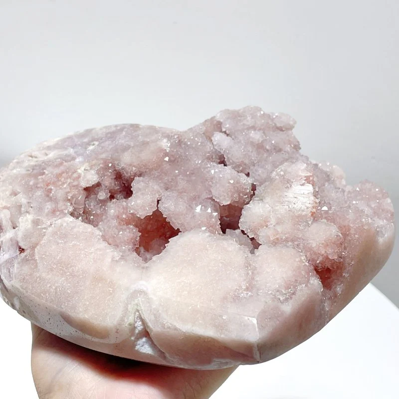 Pink Amethyst Geode Heart With Stand - Image 3