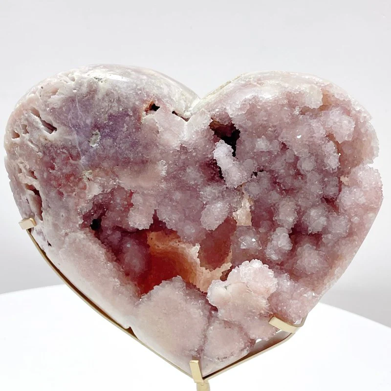 Pink Amethyst Geode Heart With Stand - Image 6
