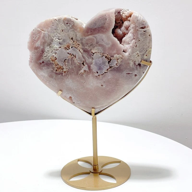 Pink Amethyst Geode Heart With Stand - Image 7