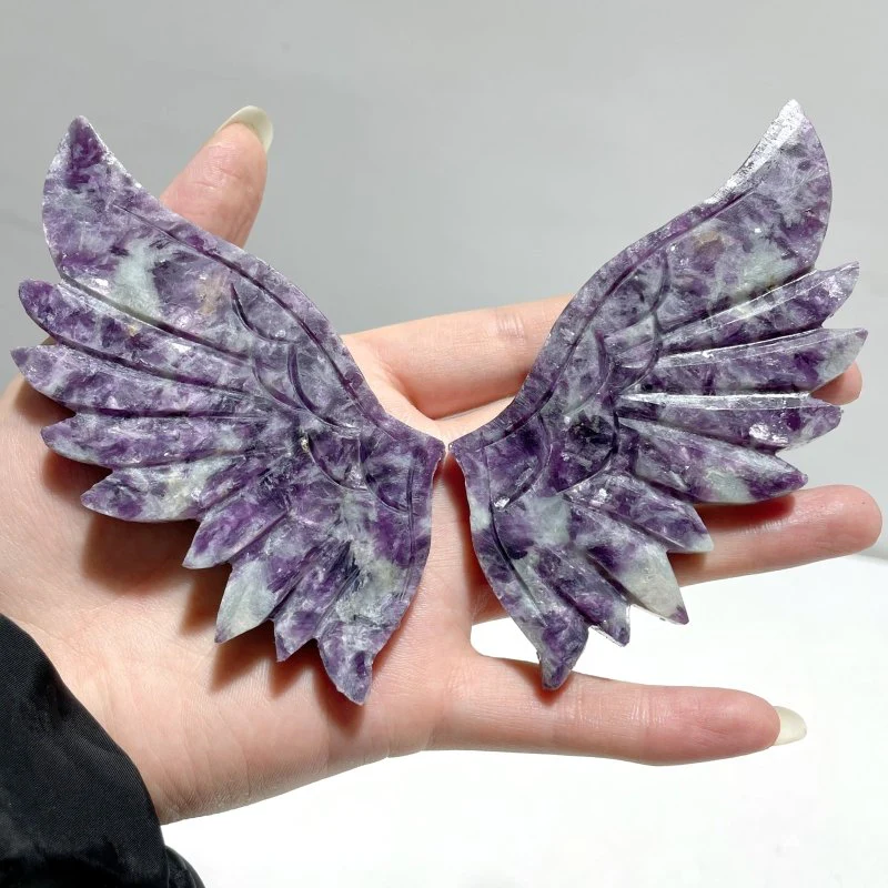 3 Pairs Pink Opal Angel Ruby In Kyanite Lepidolite Wing Carving With Stand - Image 8