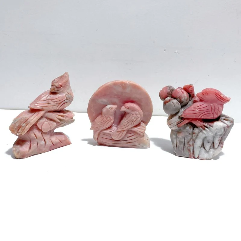 3 Pieces Pink Opal Bird Carving