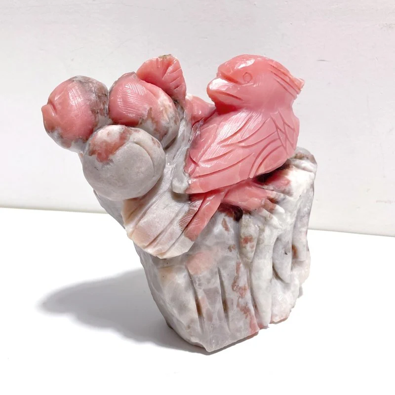 3 Pieces Pink Opal Bird Carving - Image 4