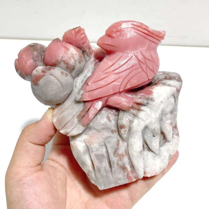 3 Pieces Pink Opal Bird Carving - Image 7