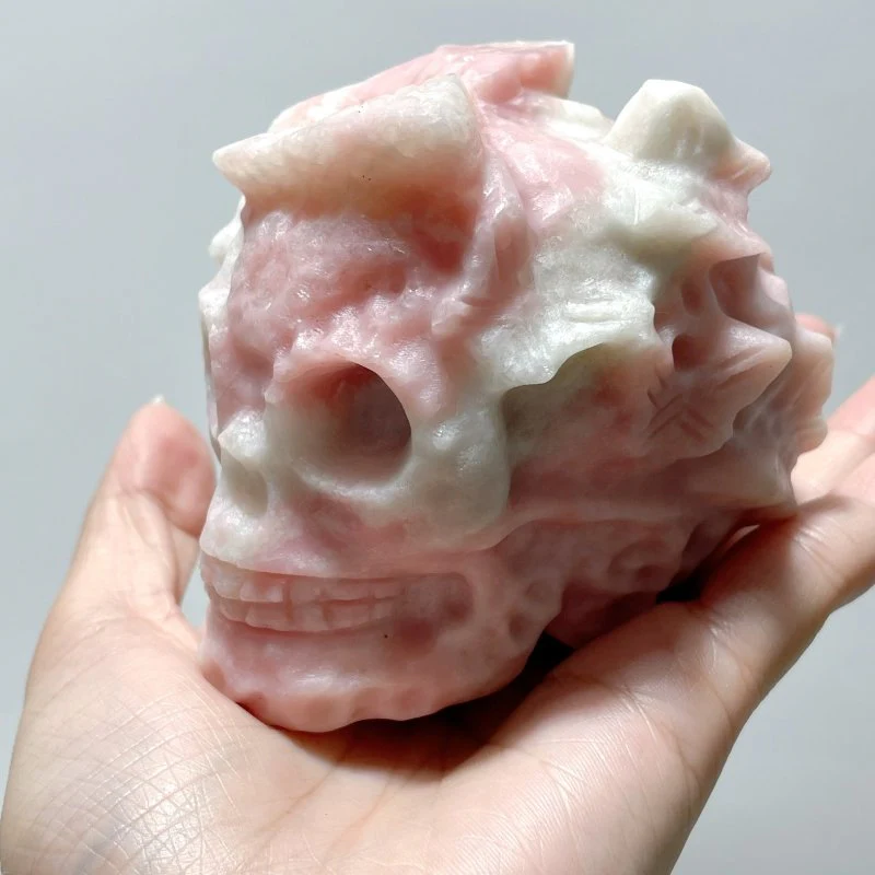 7 Pieces Pink Opal Butterfly Skull Carving - Image 4