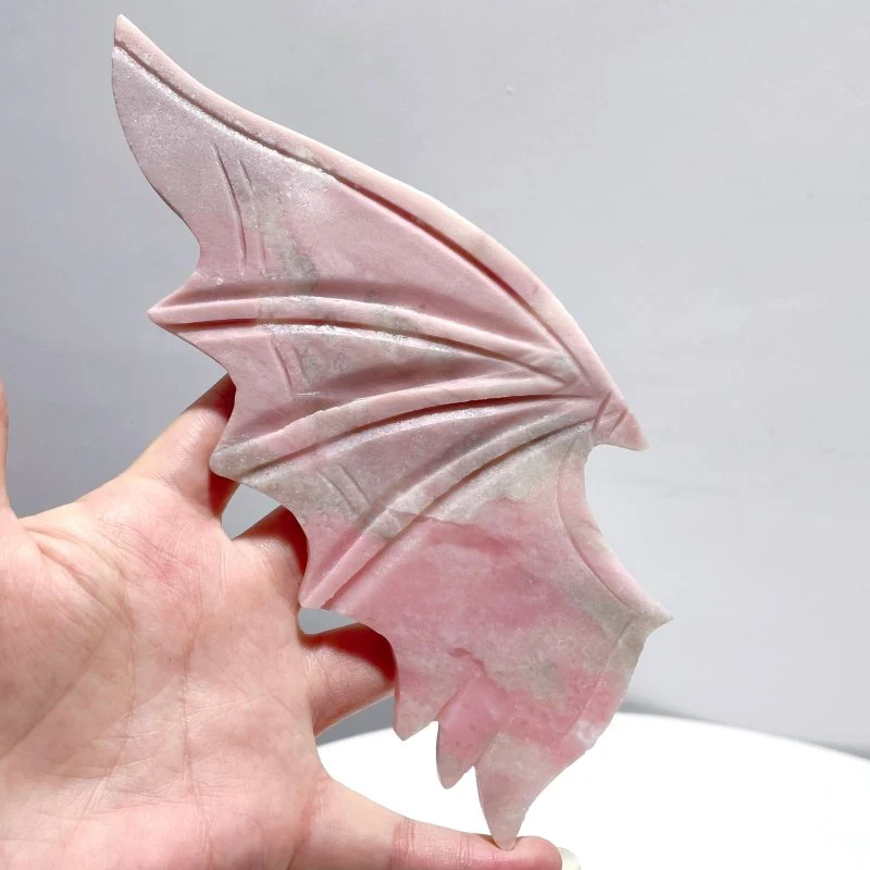 Pink Opal Demon And Angel Wing Carving With Stand - Image 2