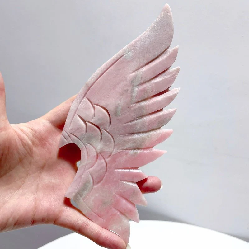 Pink Opal Demon And Angel Wing Carving With Stand - Image 3