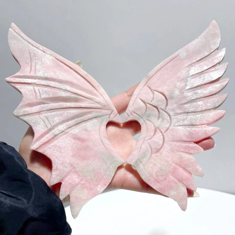 Pink Opal Demon And Angel Wing Carving With Stand - Image 4