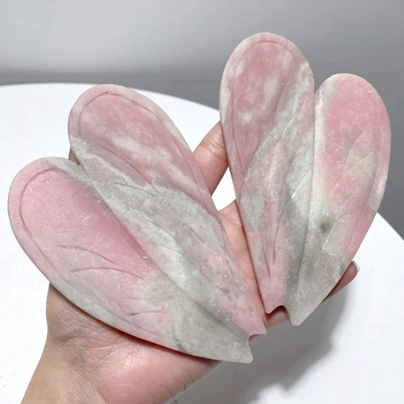 2 Pairs Pink Opal Dragonfly Wing Carving With Stand - Image 5