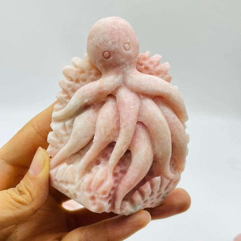 10 Pieces Beautiful Pink Opal Octopus Carving - Image 4