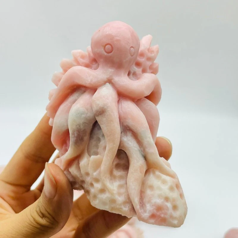 10 Pieces Beautiful Pink Opal Octopus Carving - Image 5