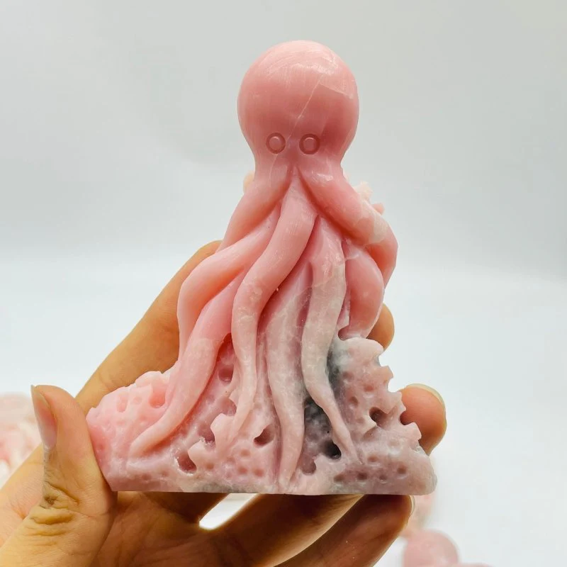 10 Pieces Beautiful Pink Opal Octopus Carving - Image 7