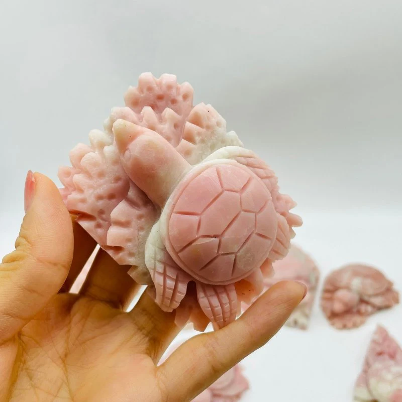 10 Pieces Beautiful Pink Opal Sea Turtle Carving - Image 4