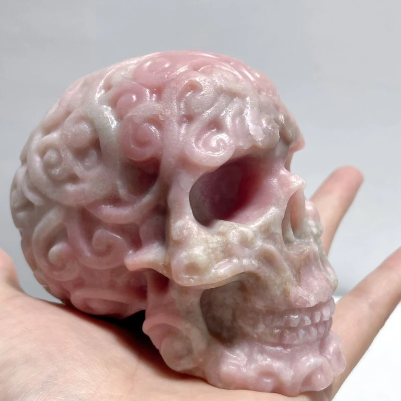 7 Pieces Pink Opal Skull Carving - Image 3