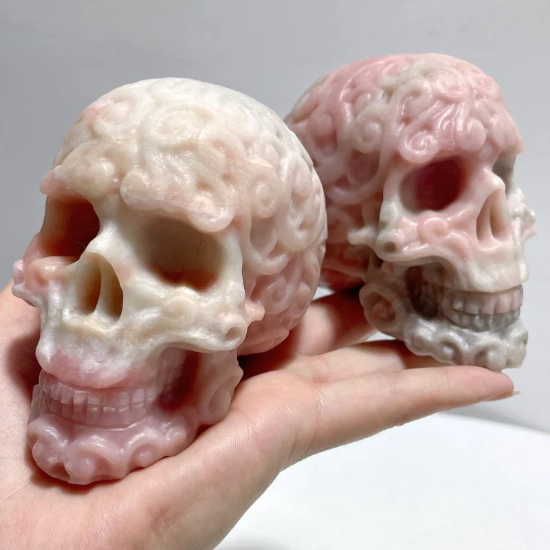 7 Pieces Pink Opal Skull Carving - Image 4