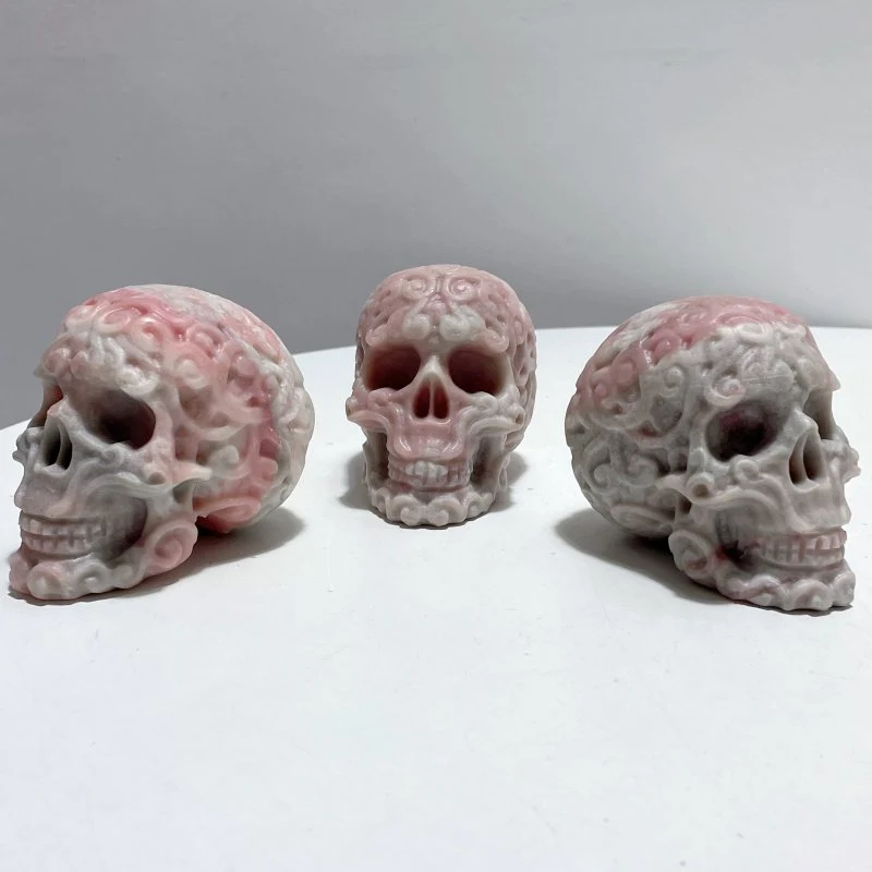 7 Pieces Pink Opal Skull Carving - Image 5