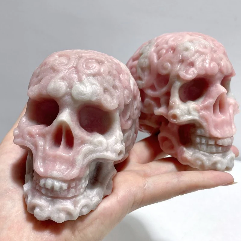7 Pieces Pink Opal Skull Carving - Image 7